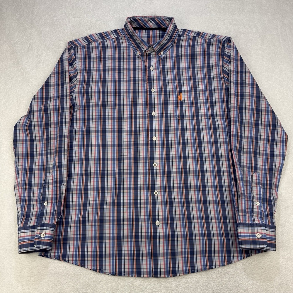 Johnnie-O Prep-Formance Men L Blue Red Check Plaid Button Down Shirt L/S